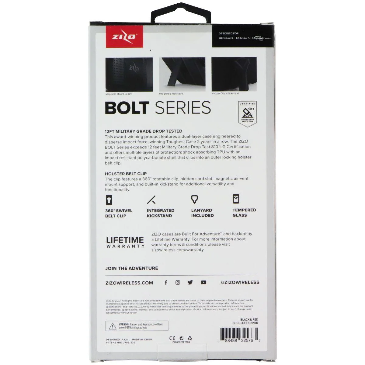 Zizo Zizo Bolt Series Case for LG Fortune 3 / Aristo 5 Black/Red — product photo