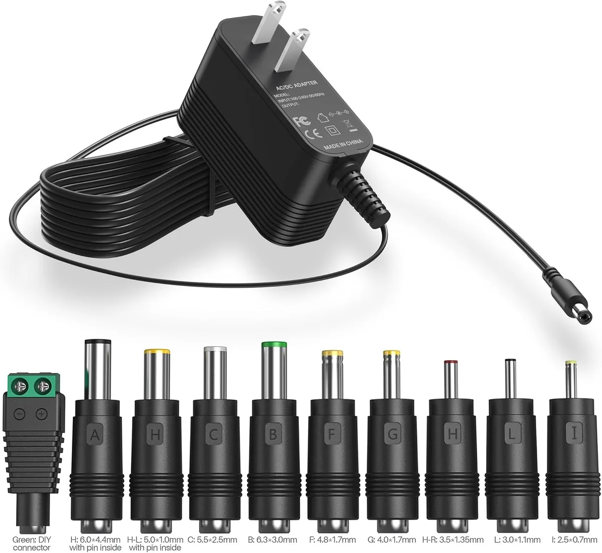 BASEUS BASEUS 9V 1A AC adapter 10 interchangeable jacks 4.9 FT cord — product photo