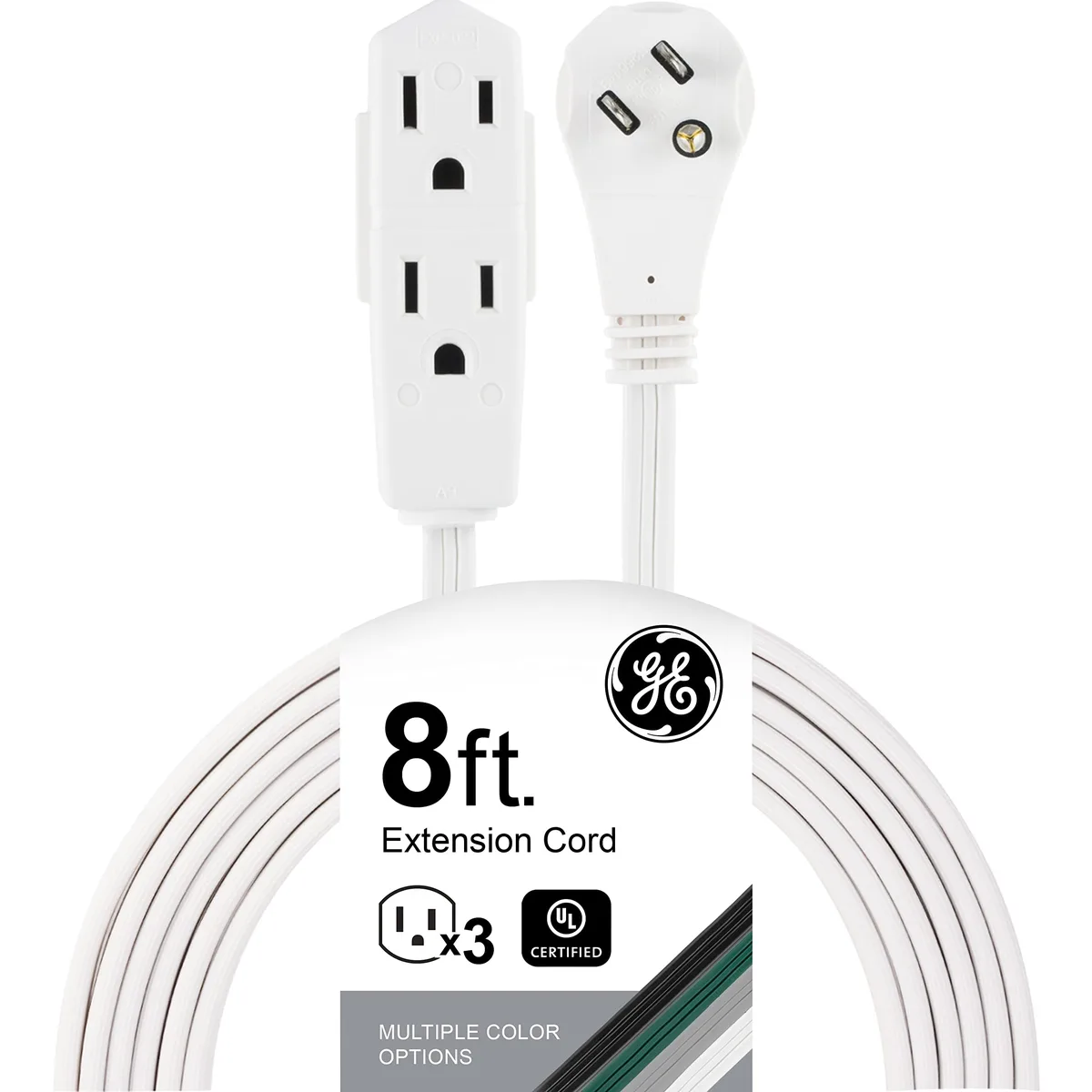  GE 50251 3-Outlet Grounded Extension Cord 8ft 16 Gauge 13A 125V White — product photo