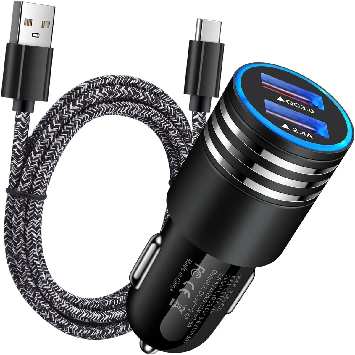 Leelbox Leelbox USB-C Car Charger QC 3.0 Dual Port 6ft Cable — product photo