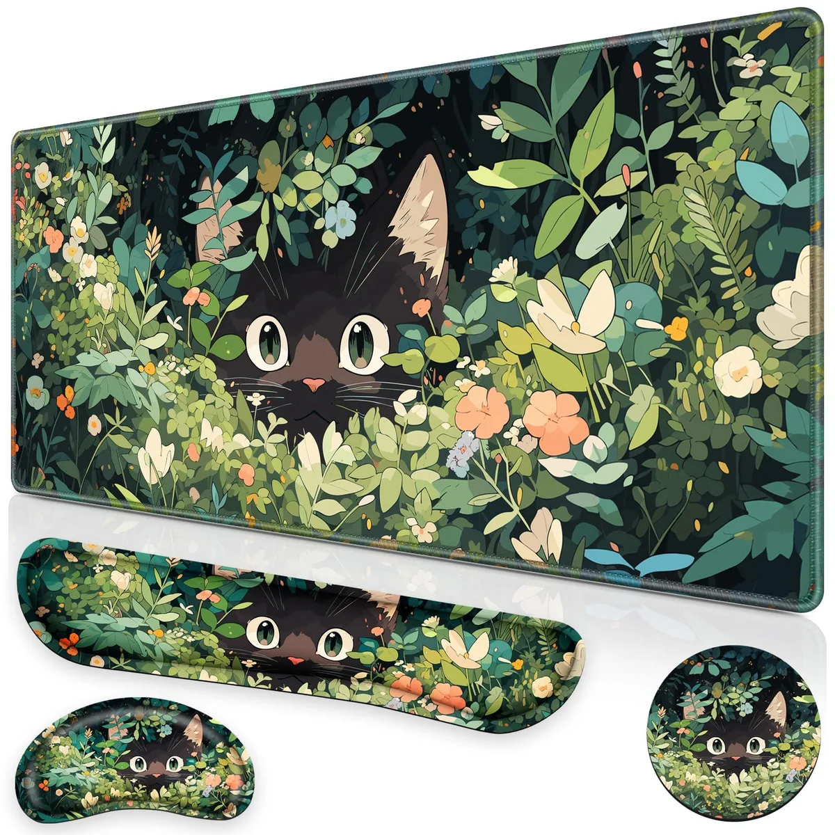  Canjoy AN1456 4-in-1 Mouse Pad Set Black Cats 35.4x15.7 in — product photo