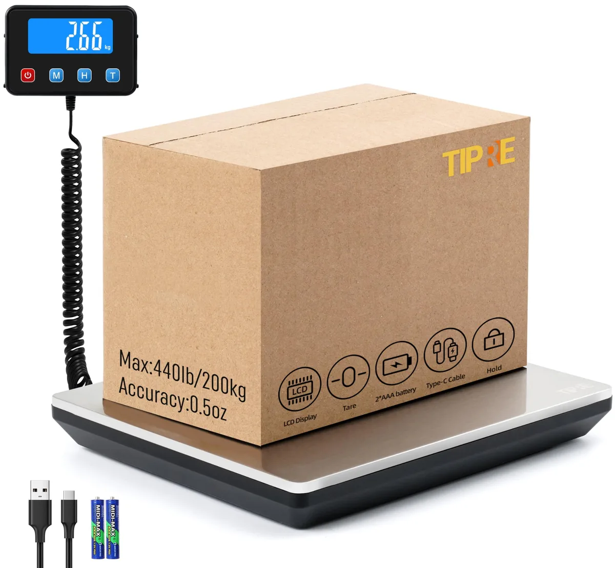  Business Source Digital Postal Scale 440 lb 0.5 oz Green Stainless Steel — product photo
