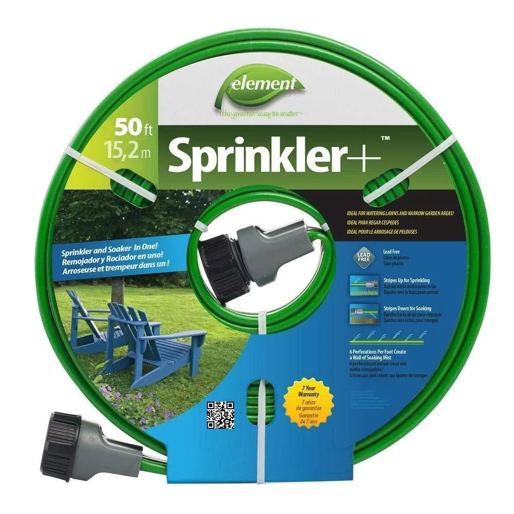 Green flat soaker hose coiled fifty feet long
