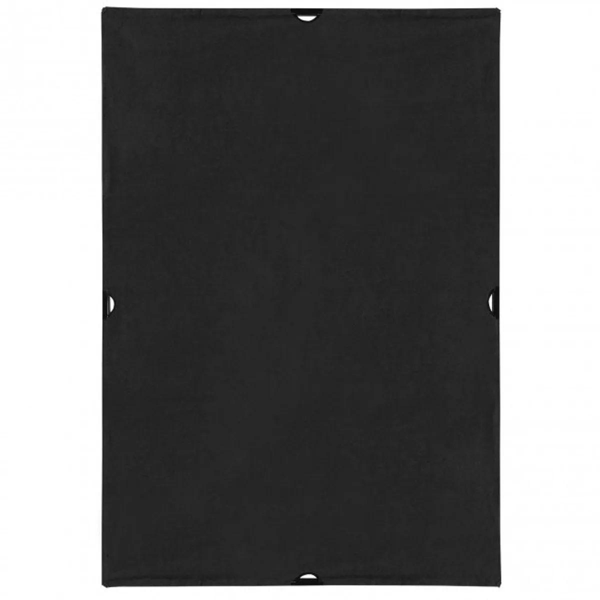 Rectangular 4x6 foot matte black fabric panel with hook-and-loop edges for frame mounting