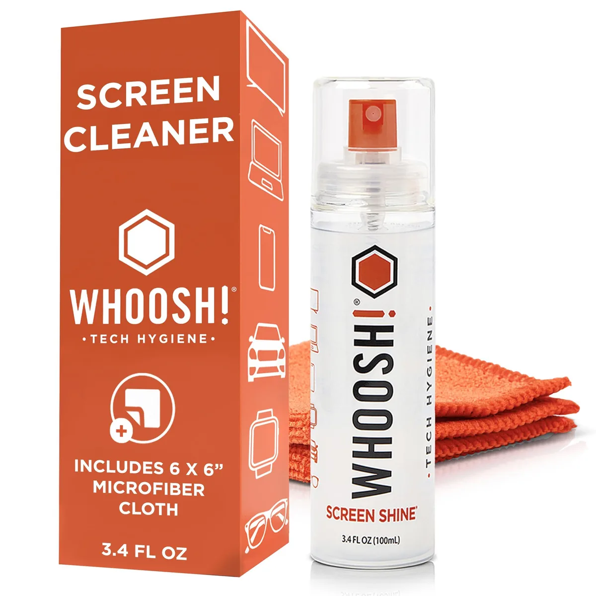 Sleek 3.4 fl oz spray bottle with microfiber cloth