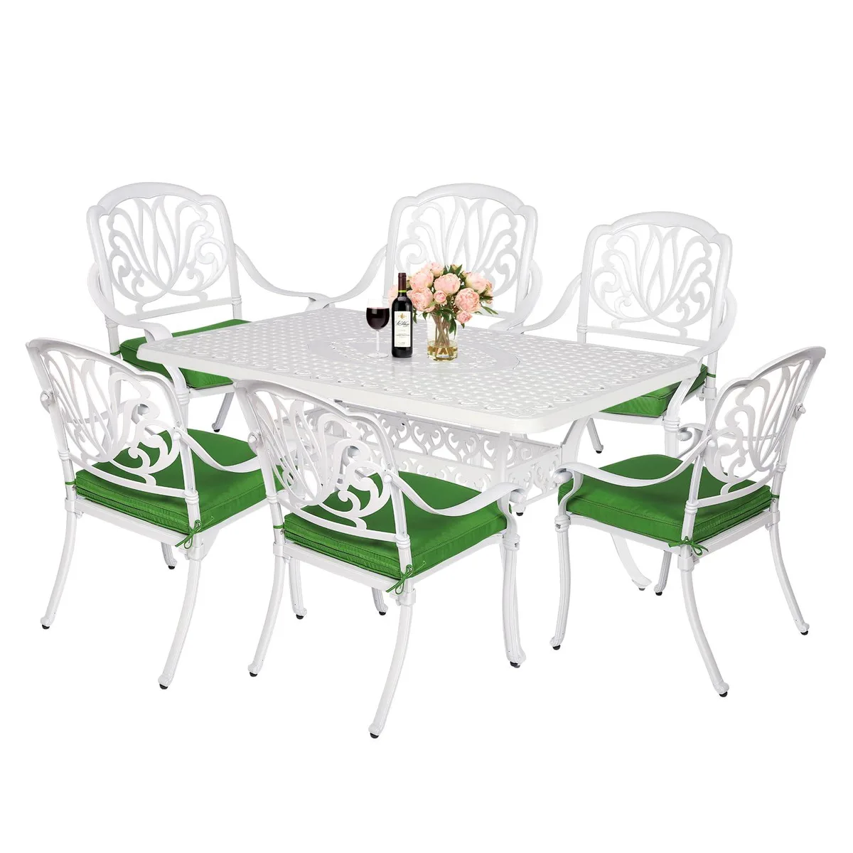 MEETWARM MEETWARM 7-Piece Cast Aluminum Dining Set White — product photo