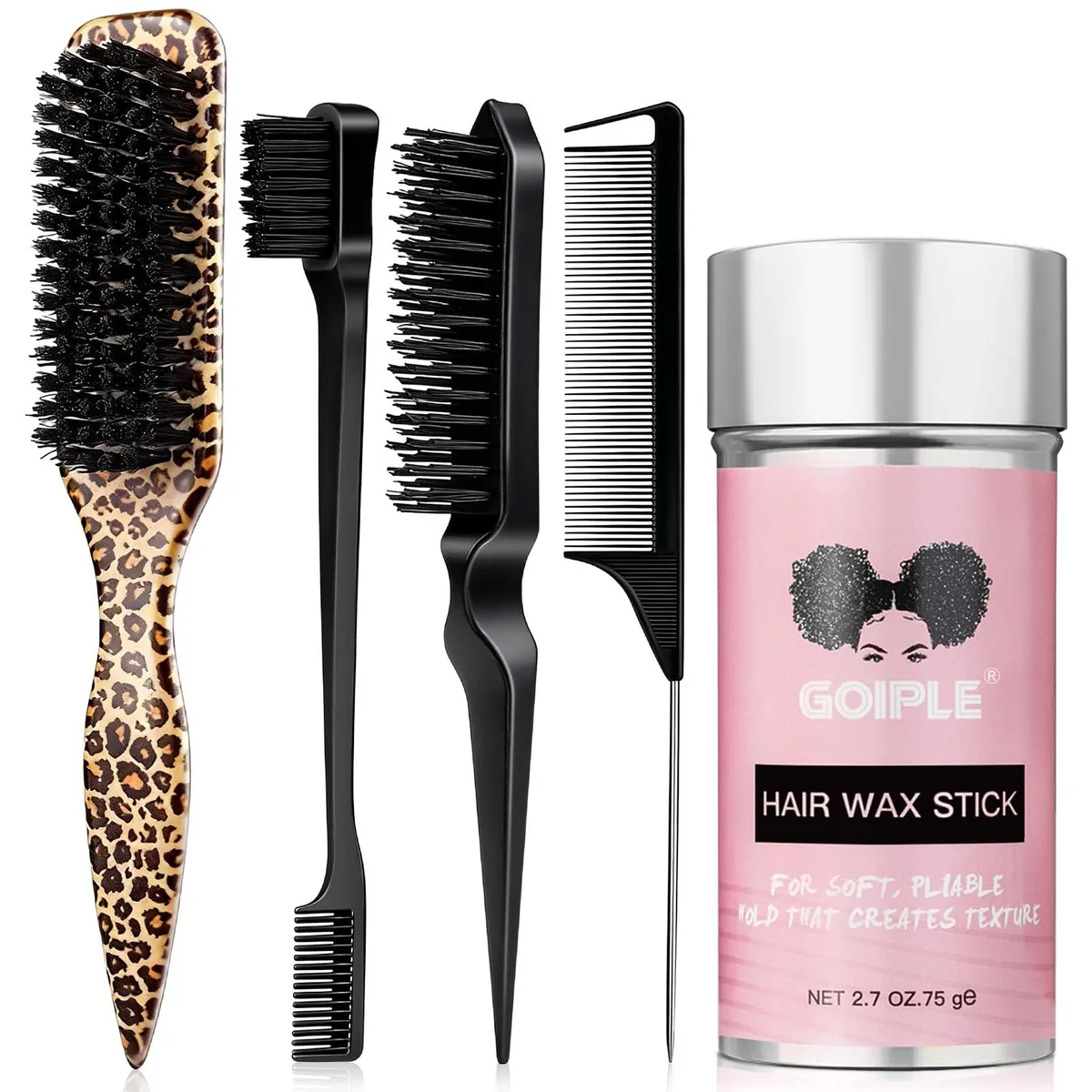 Six-piece hair styling kit in leopard print