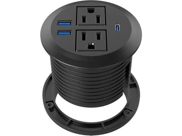 LORDWORLD LORDWORLD Recessed Power Grommet PDU 2 AC 3 USB 20W USB-C Black — product photo