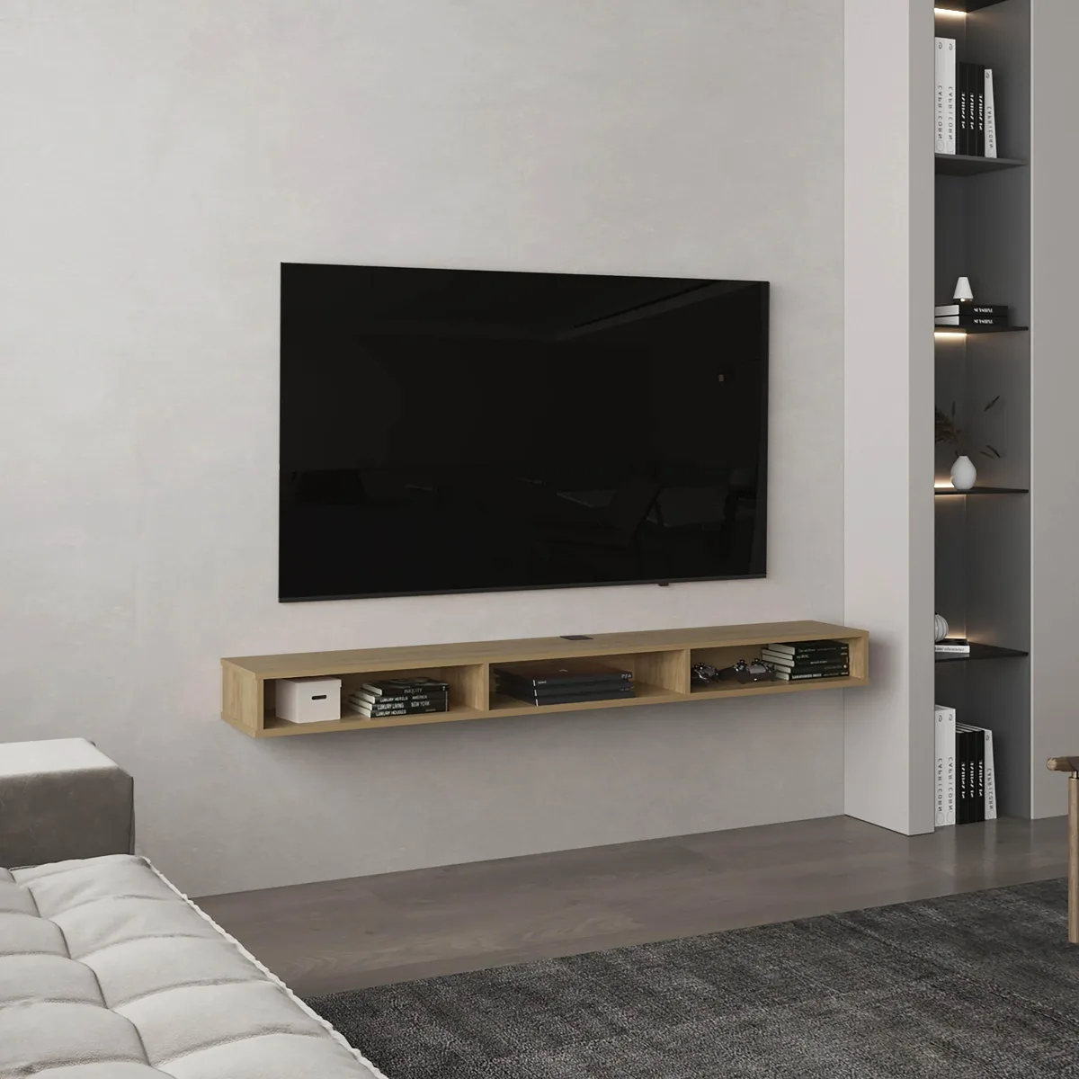 tuphen tuphen TV Stand 3 Shelves Natural Wood Engineered Wood home entertainment — product photo