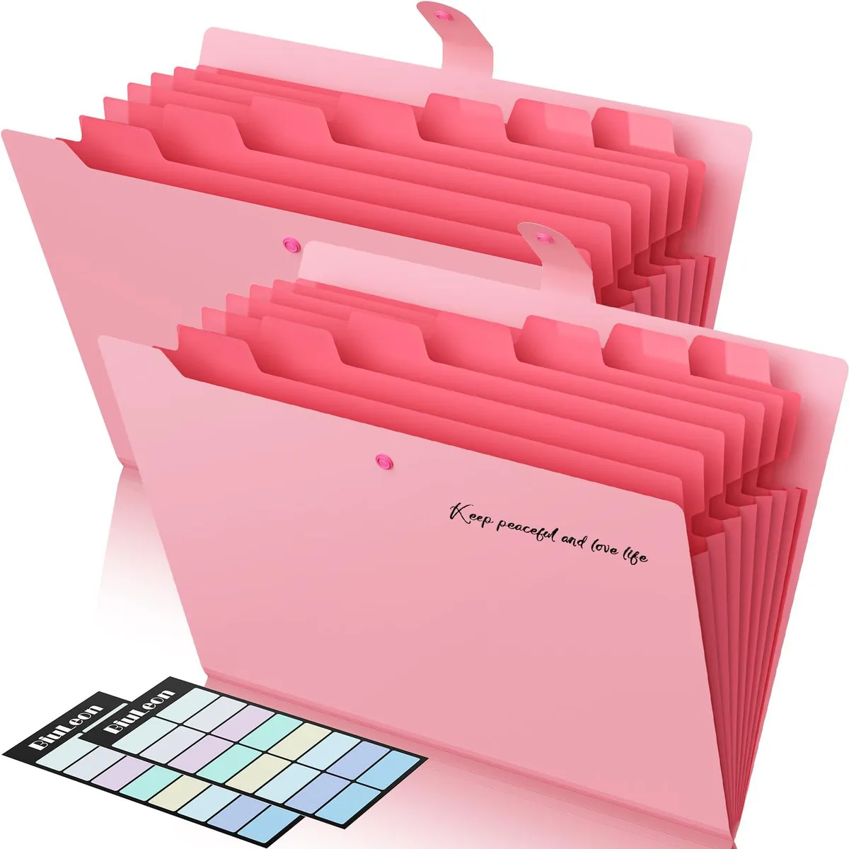  2 Pack Accordion File Folder 8 Pockets 12.7" x 9.2" Pink — product photo