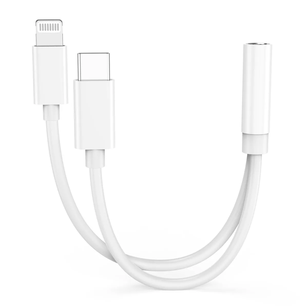 White Lightning and USB-C to 3.5 mm headphone adapter, compact dongle form factor