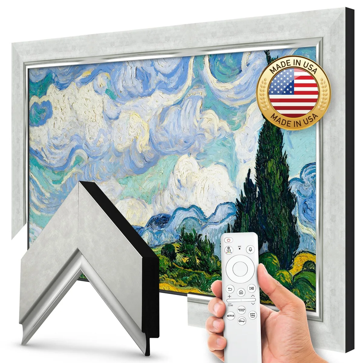 Frame My TV Frame My TV Contemporary Silver 75" Premiere Deco TV Frame 2 in 1 accessory — product photo