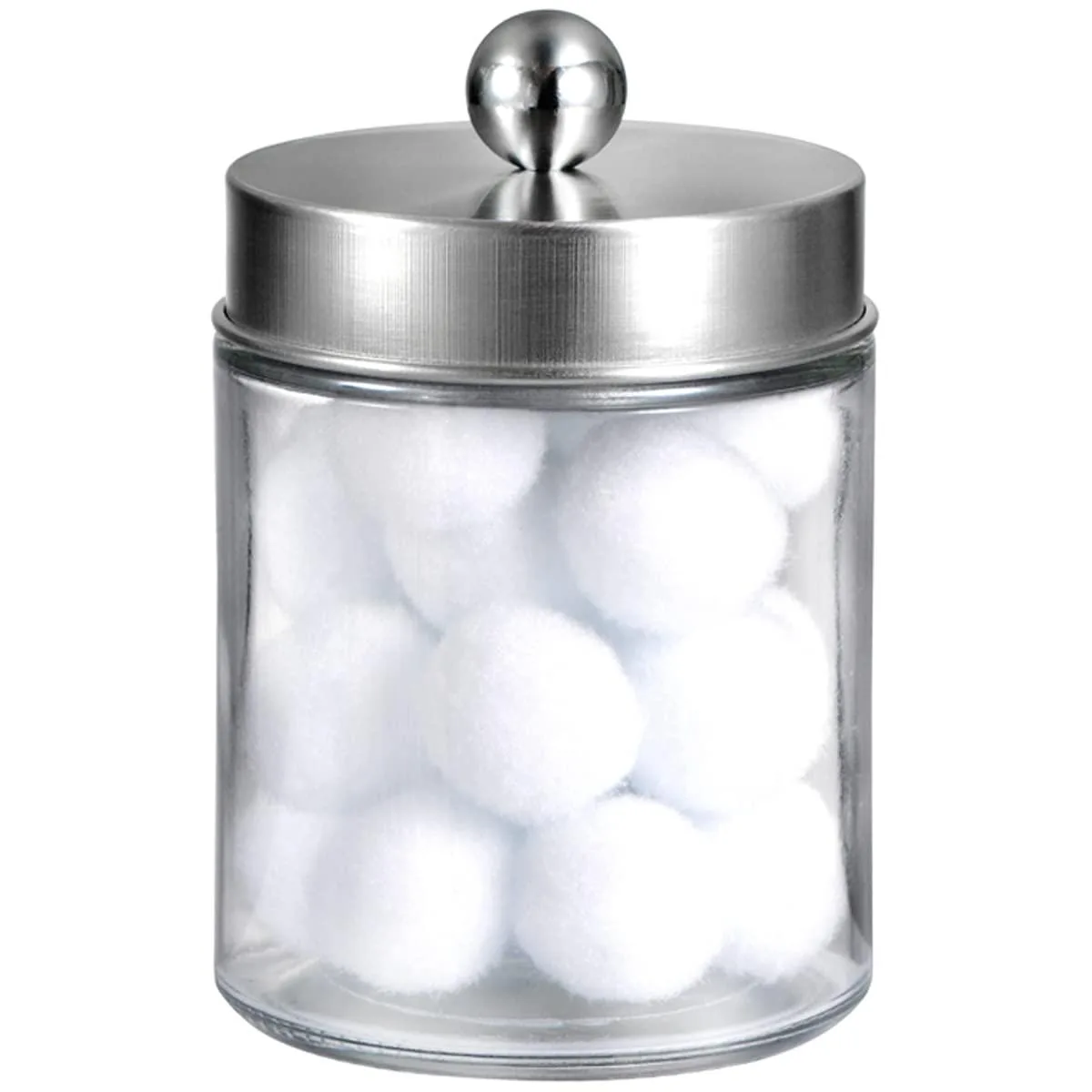 Amolliar Apothecary Jar Bath Storage Brushed Nickel 8 oz Glass Stainless Steel — product photo
