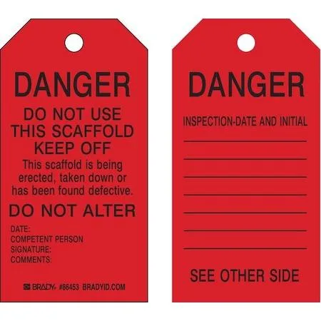Pack of 10 Brady 86573 rectangular polyester danger tags black and red