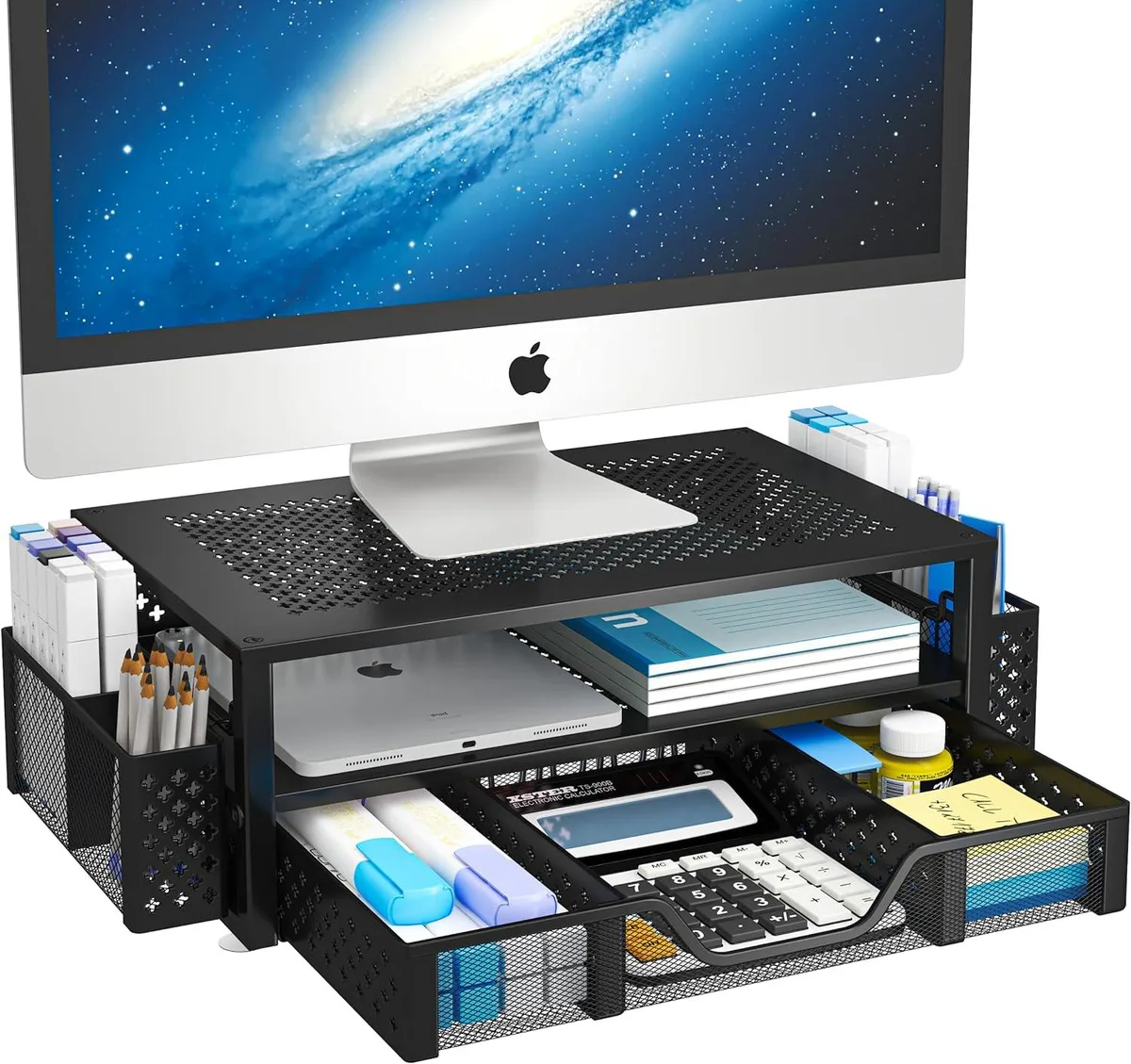 PISKEKAT PISKEKAT 2-Tier Metal Monitor Stand 20"W x 10"D x 5.8"H Black — product photo