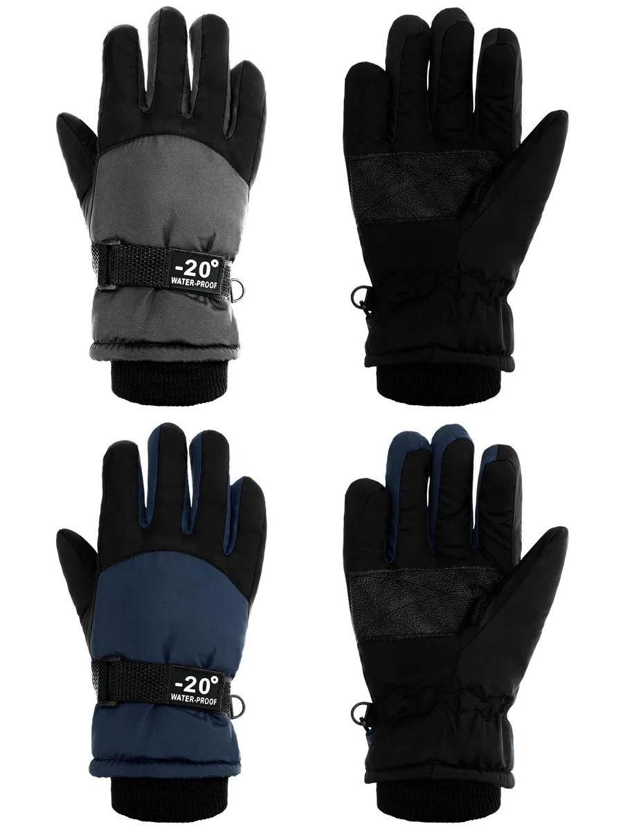 2 Pairs Kids Waterproof Winter Snow Gloves Ski Gloves (Dark Gray, Dark Blue, 8-12 Years, Classic) — product photo