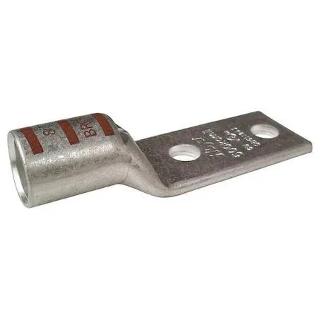 Copper two-hole compression lug, brown finish, straight tongue, inspection hole visible