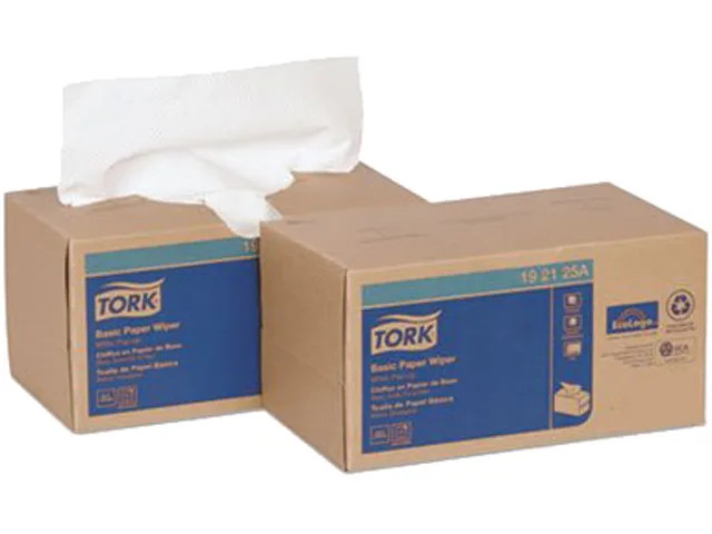 Tork Tork 192125A Basic Paper Wiper cleaning pop-up box case of 18 boxes 110 per box 2 ply white — صورة المنتج