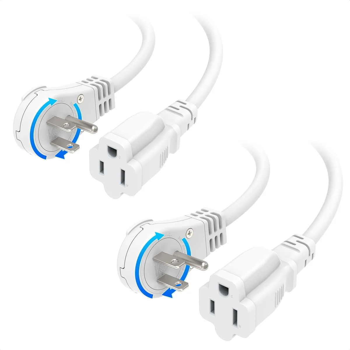  Cable Matters 400141 1ft 16 AWG 360° Rotating Flat Plug Power Extension Cord 2-Pack White — product photo