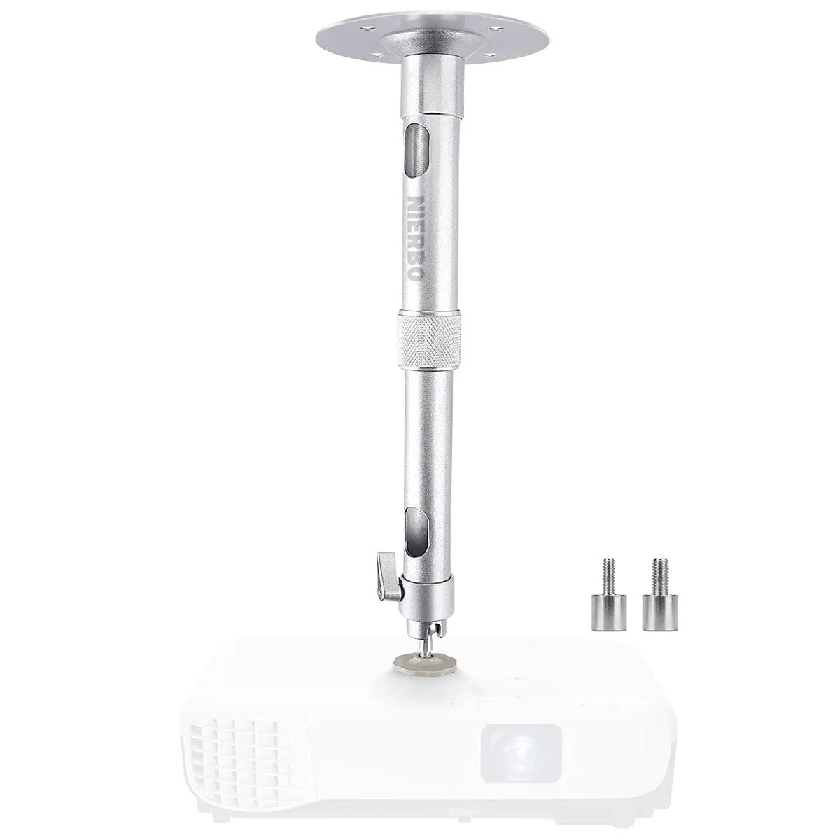 Silver aluminium ceiling mount with telescoping pole 11.8 to 19.7 inches and 360° rotatable head
