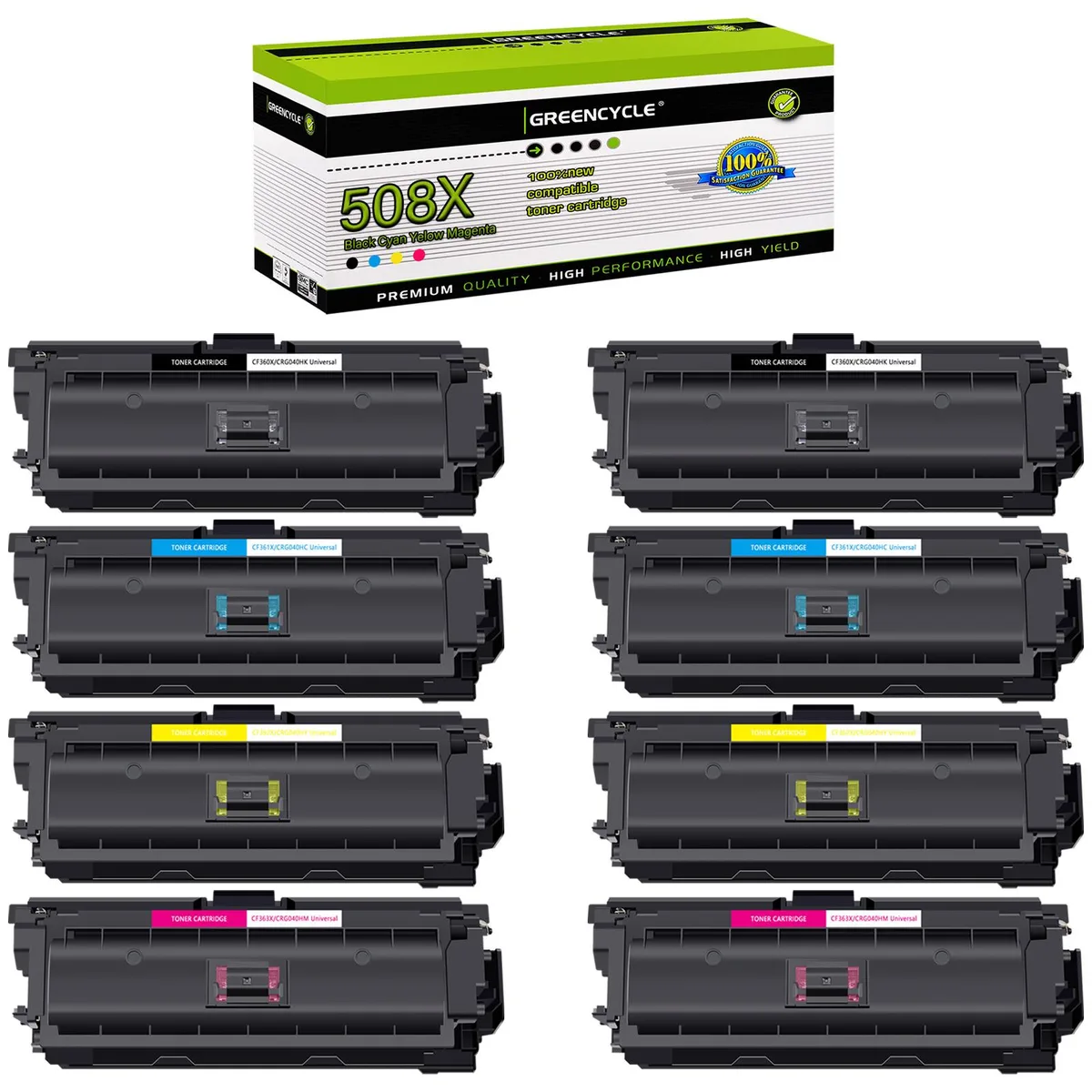 GREENCYCLE GREENCYCLE 508X 8 Pack Toner Cartridge (2 Black 2 Cyan 2 Yellow 2 Magenta) — product photo