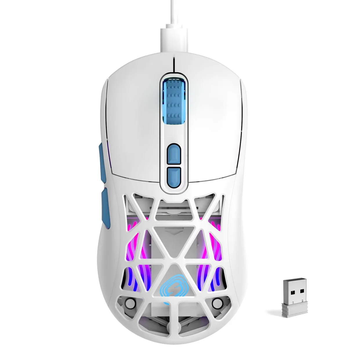  ASUS GLOBALSADES M02 Gaming Mouse White Blue 16 Button Tri-mode 10000 DPI 168g — product photo