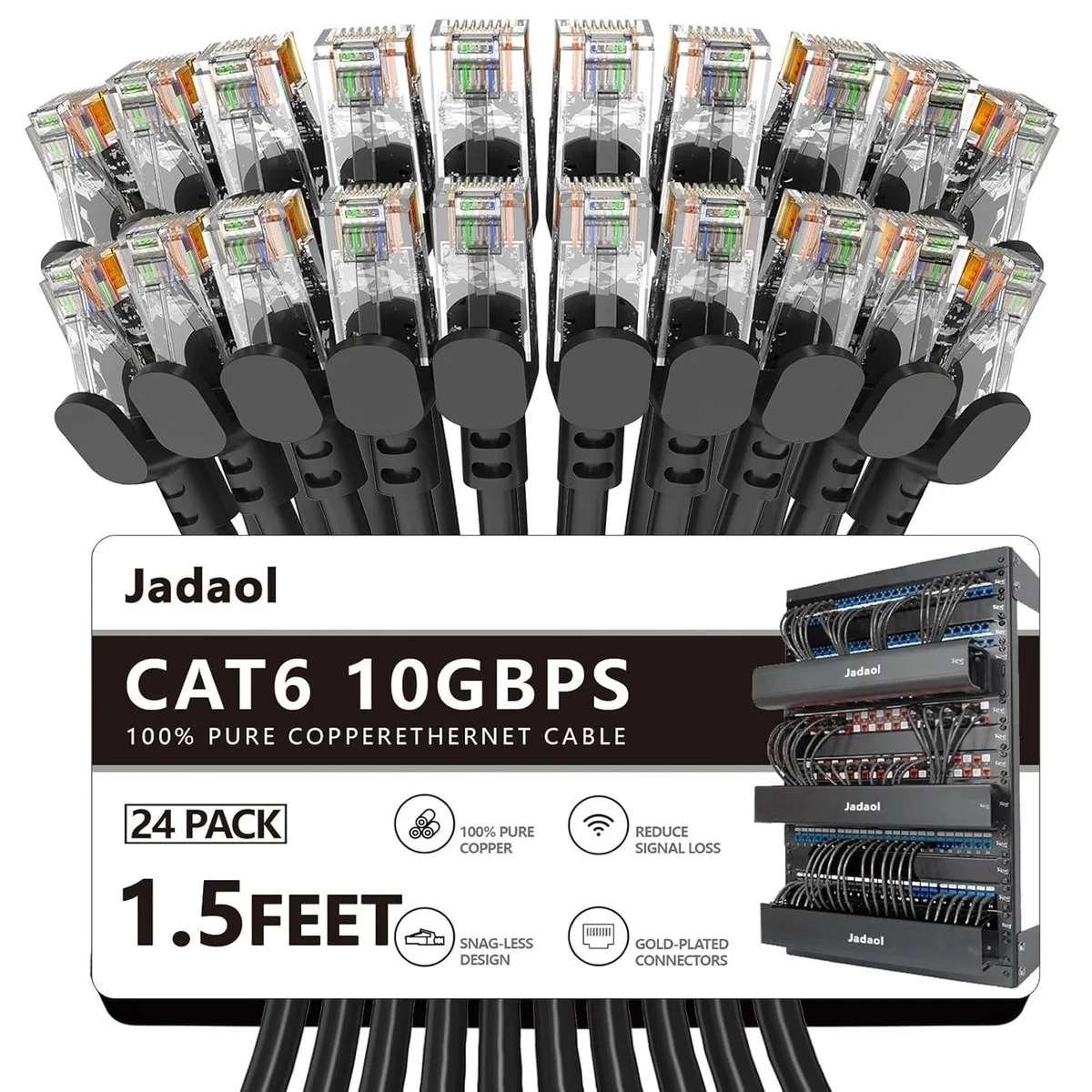 BFKK BFKK Cat6 Ethernet Cable 1.5 ft 24Pack Black — product photo