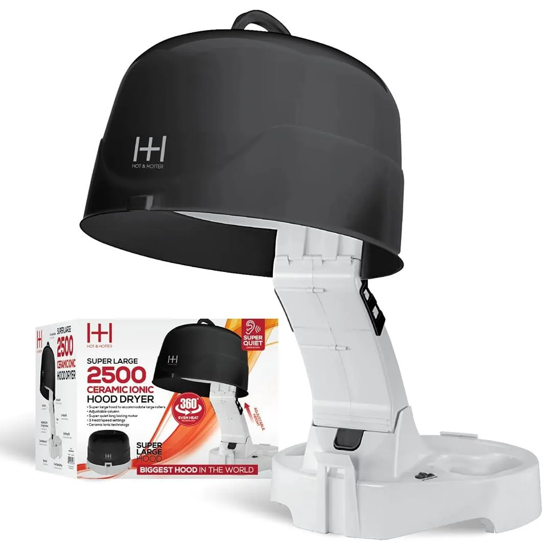 Black and white ceramic ionic hood dryer on adjustable stand