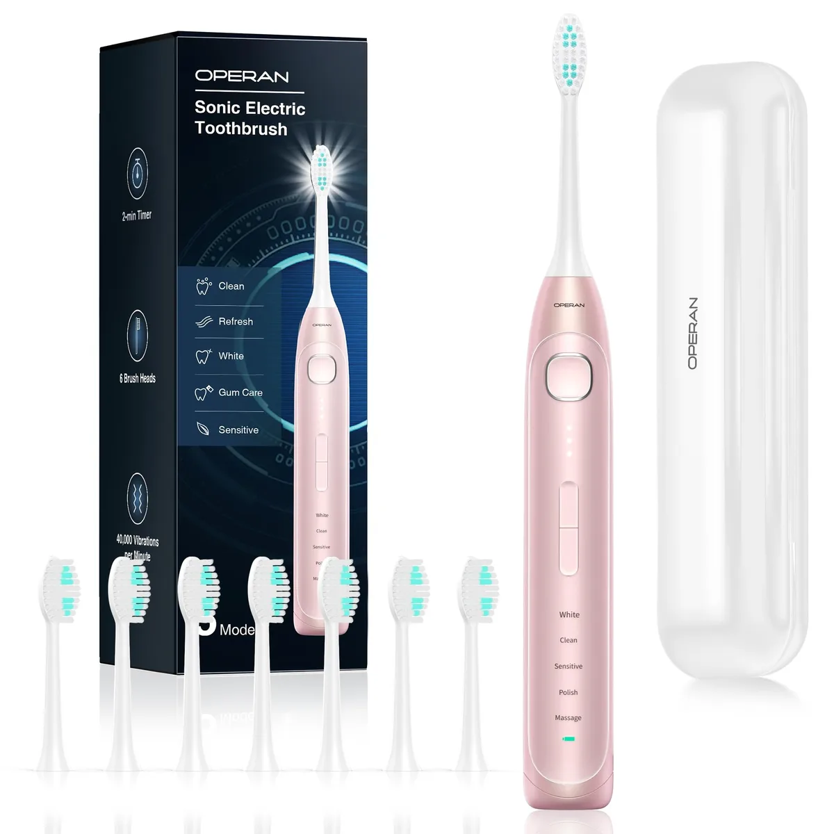 Pink sonic toothbrush with silicone handle and rectangular brush head
