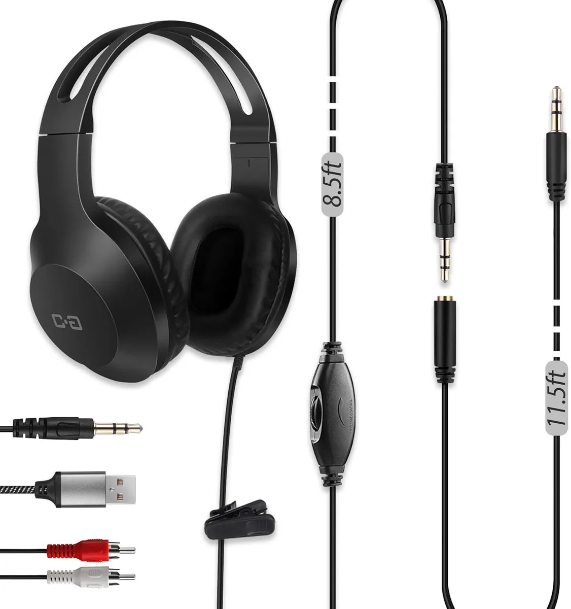 Brainwavz Brainwavz 20ft TV Headphones with Volume Control 3.5mm USB RCA — product photo