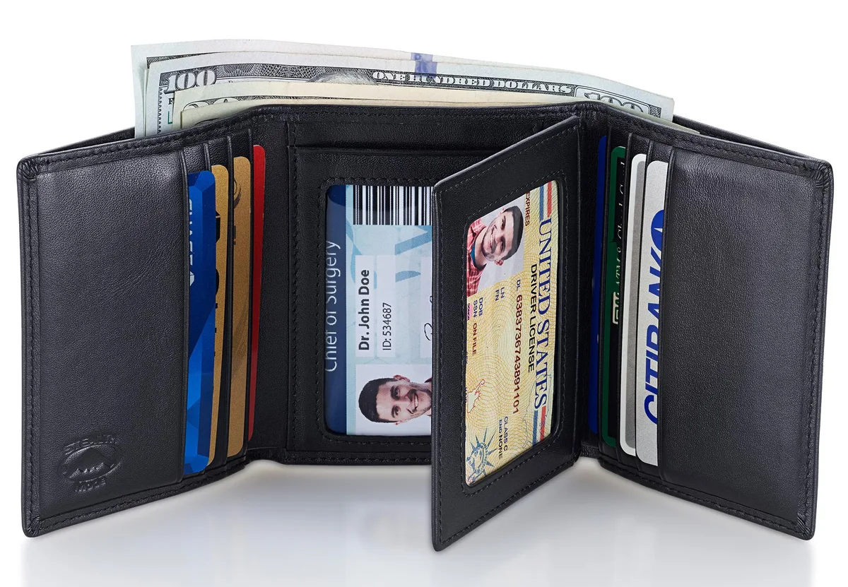 Stealth Mode Stealth Mode Leather Trifold RFID Wallet Black 11 Card Slots — product photo