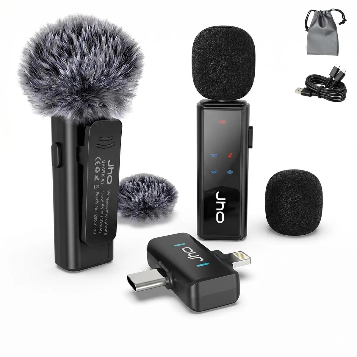  JHO Jho Wireless Lavalier Microphone Jho-wlm-001 Black USB-C — product photo