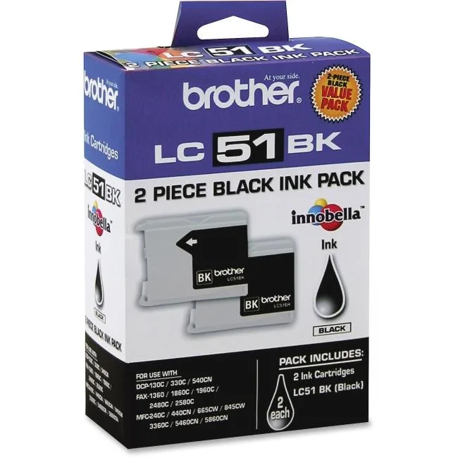 Brother Brother LC51BK2PKS Black Ink Cartridge Twin Pack (500 Pages) — product photo