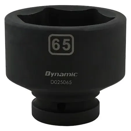 Dynamic 1-inch drive 65mm socket, black phosphate finish, six-point, laser-etched markings