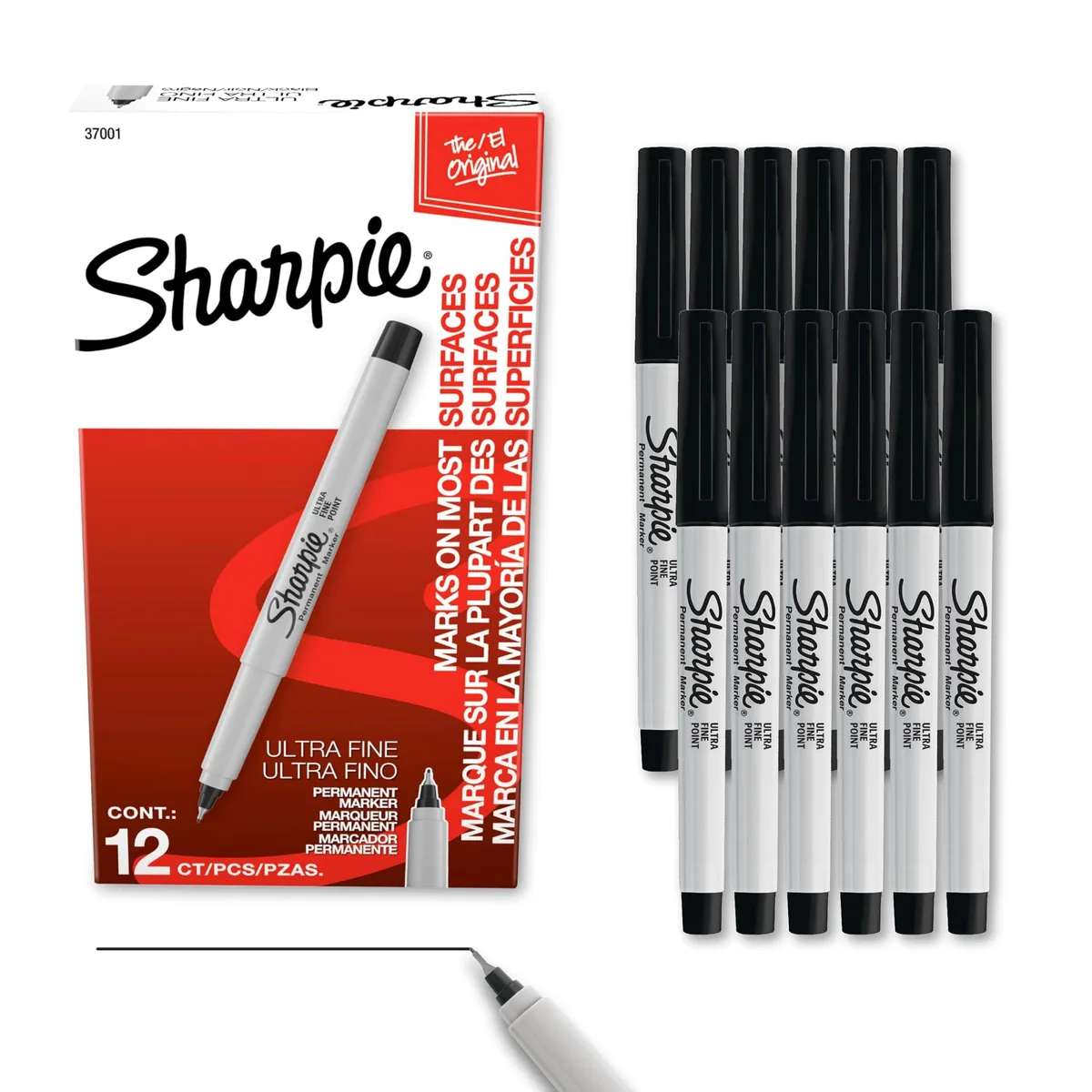 Sharpie Permanent Markers Ultra Fine Tip Black 12 Count — product photo