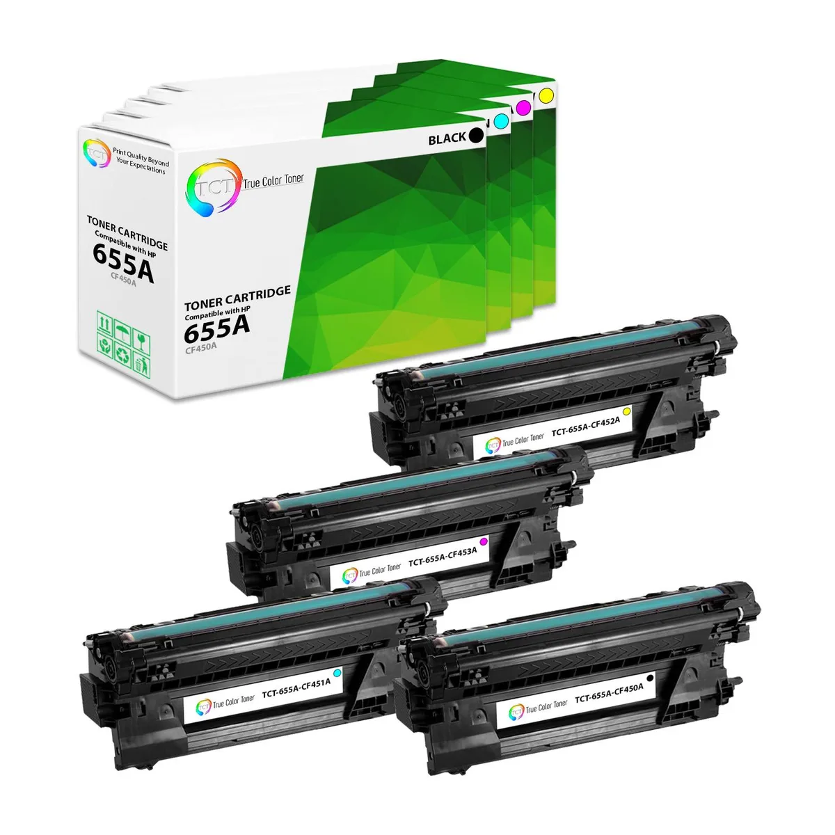 True Color Toner True Color Toner 655A 4 Pack CF450A CF451A CF452A CF453A toner cartridge — product photo