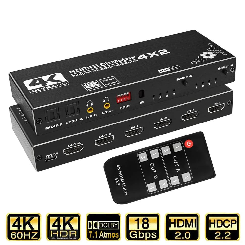 ESTONE ESTONE OZJ1 4x2 HDMI Matrix 4K@60Hz 18.5Gbps Audio — product photo