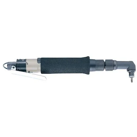 Silver pneumatic angle screwdriver with adjustable clutch, comfort grip and rear exhaust