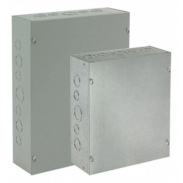 Gray carbon steel wall-mount enclosure 24x18x6 inches with screw-on solid cover