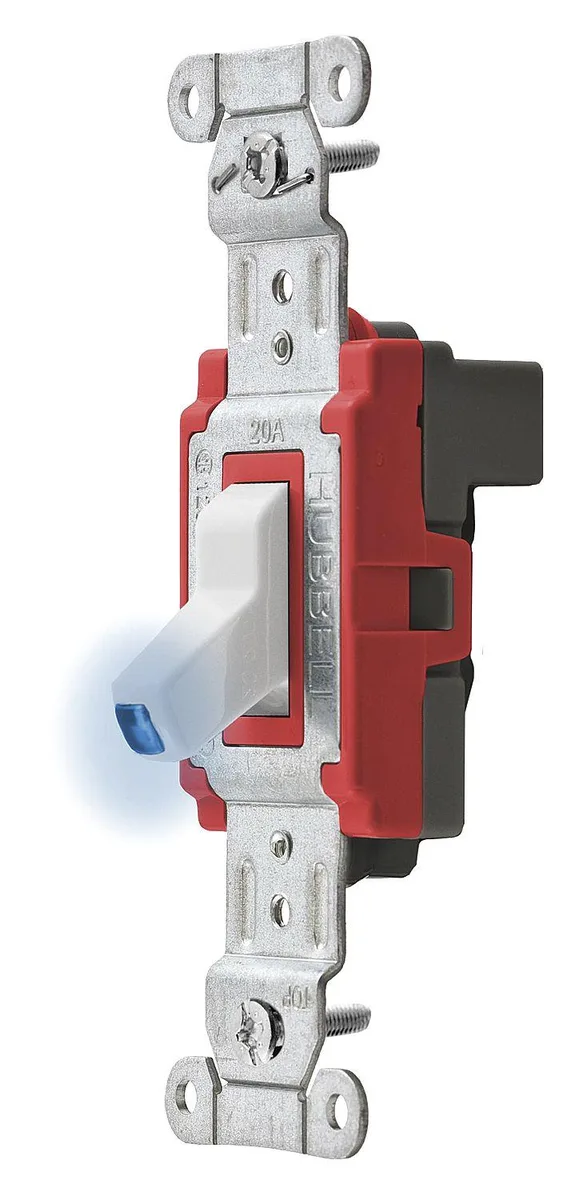 White illuminated toggle wall switch with modular wiring back, 20 A 120/277 V AC