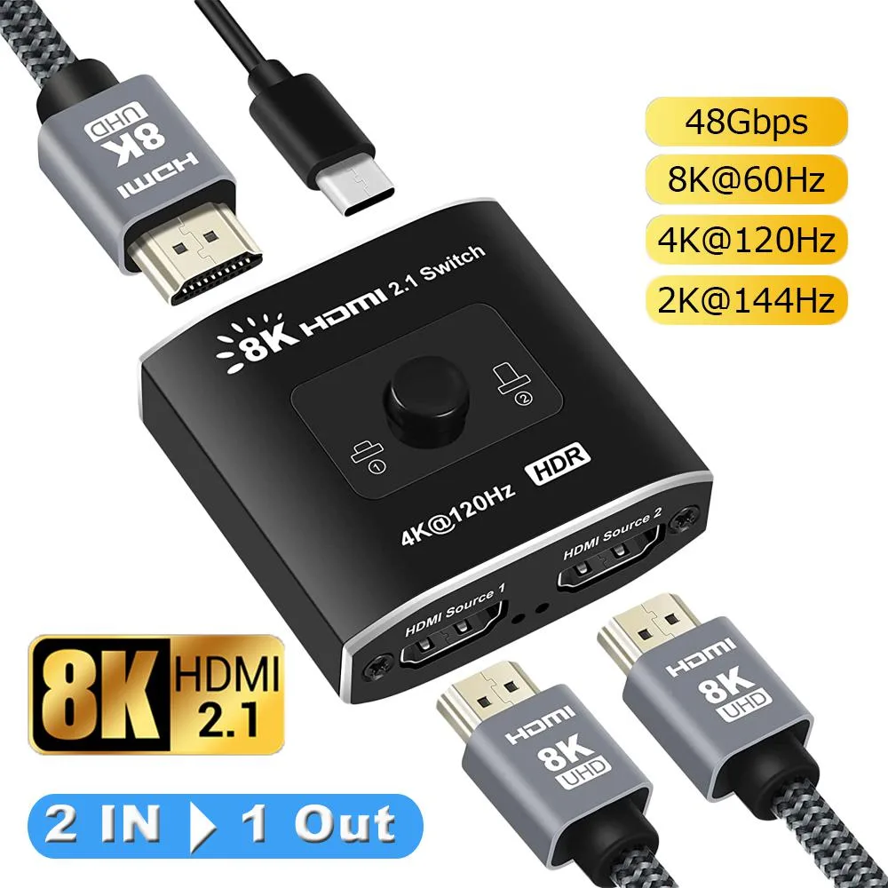 ESTONE ESTONE OZ8Q2B HDMI 2.1 video switch 2×1 48Gbps 8K60 4K120 — product photo
