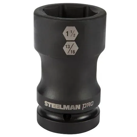 Black phosphate coated impact socket with 1-inch square drive and dual hex square ends