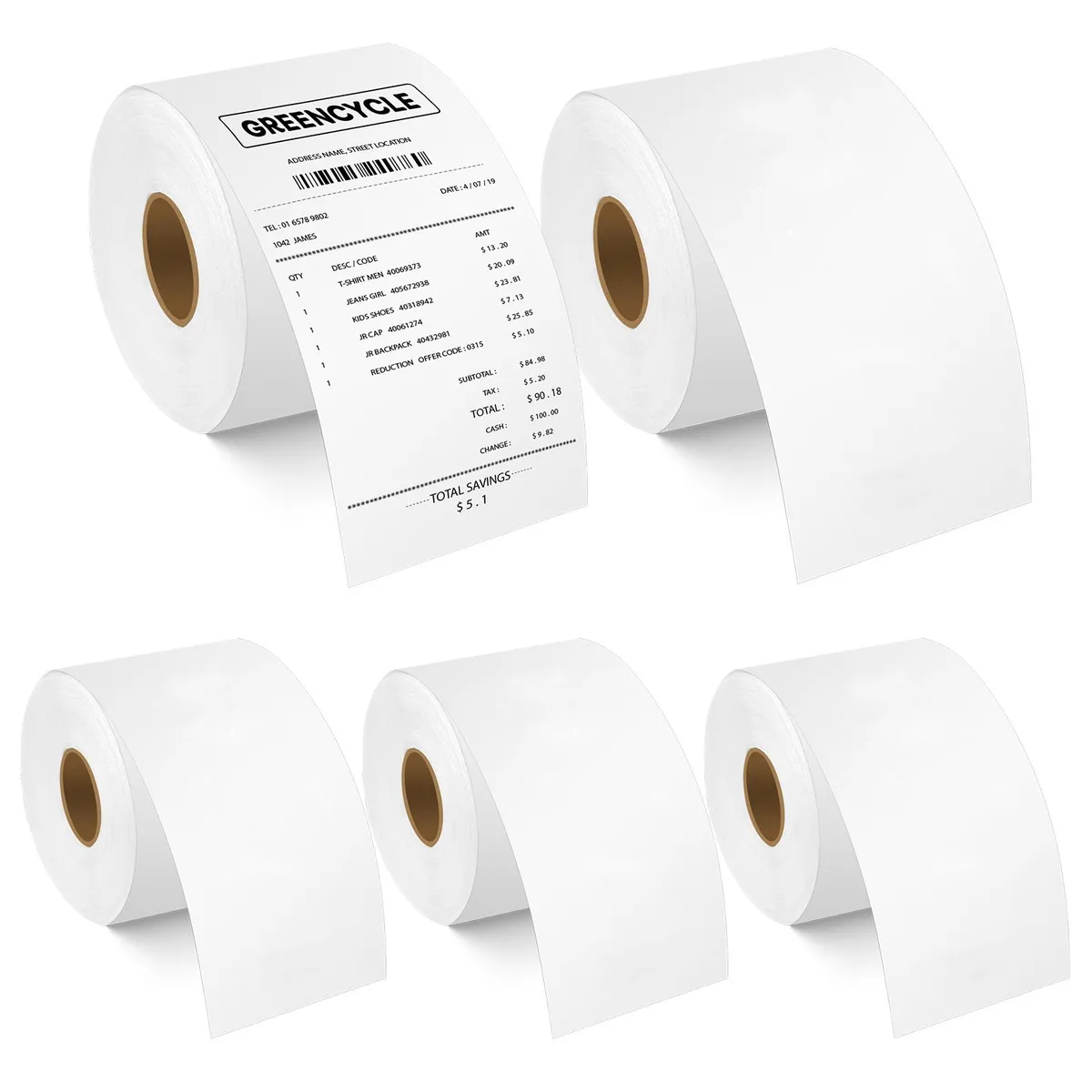 GREENCYCLE GREENCYCLE DM-30270 57mm x 76m White Continuous Receipt Labels 5 Rolls — product photo