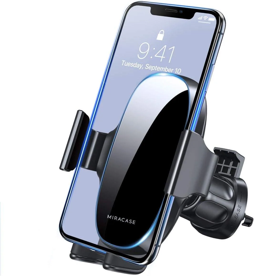 Black vent phone mount with adjustable clamp and rotatable head