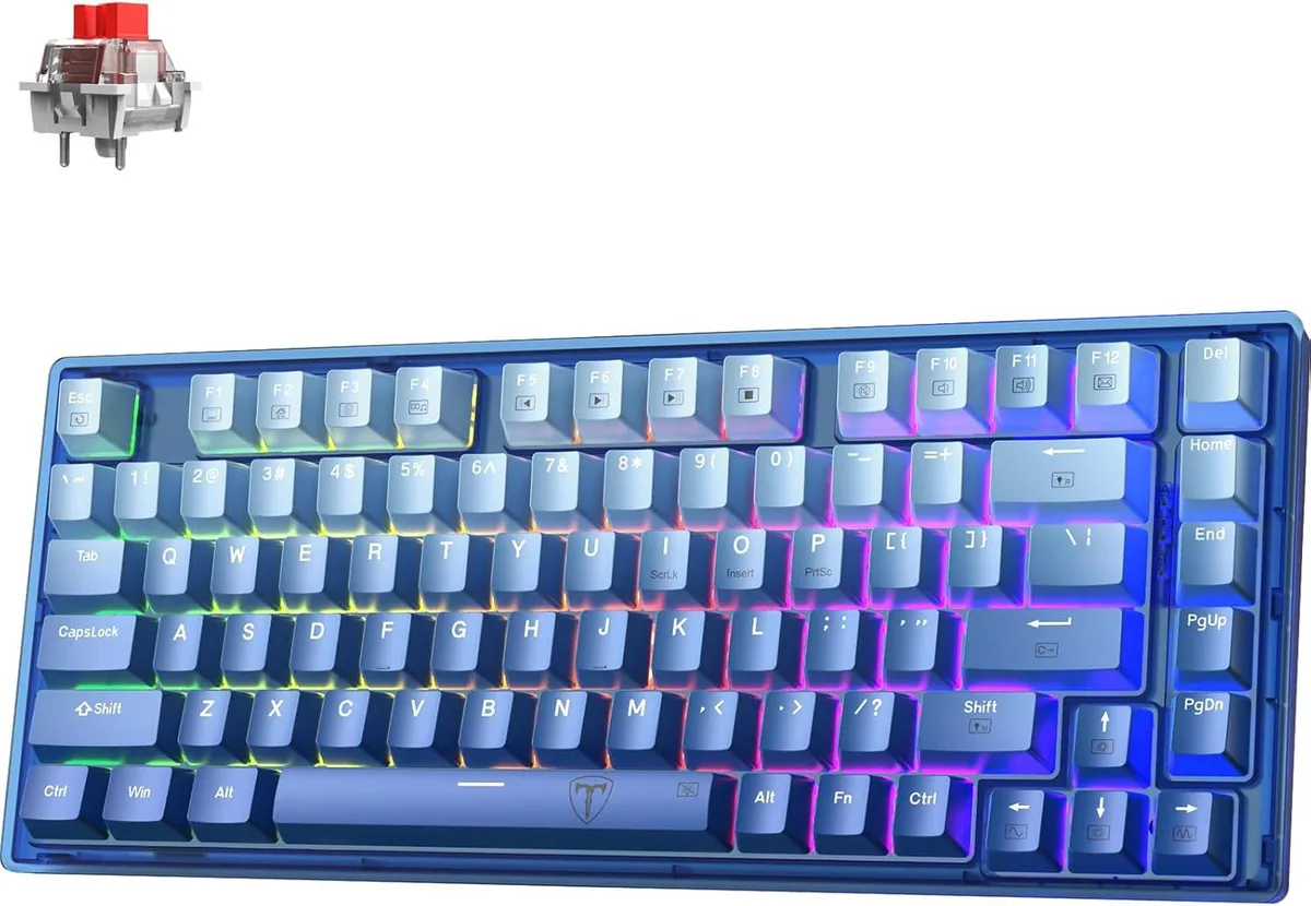 TUKO TUKO 60% Gaming Keyboard 82 Keys Hot Swappable Linear Silent Red Switches Blue PBT Keycaps RGB Wired Creamy — product photo