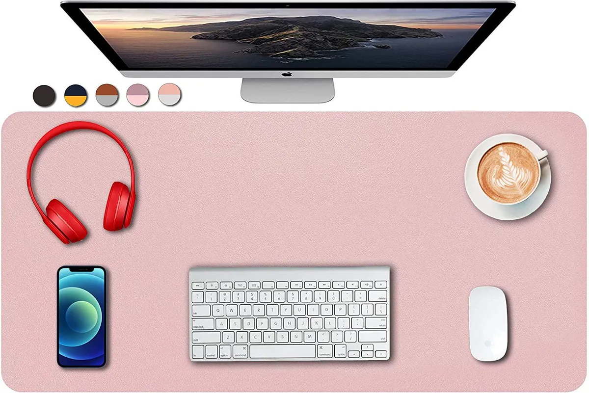Mickey Technology Mickey Technology Dual-Sided PU Leather Desk Pad 31.5 x 15.7 Pink+Silver — product photo