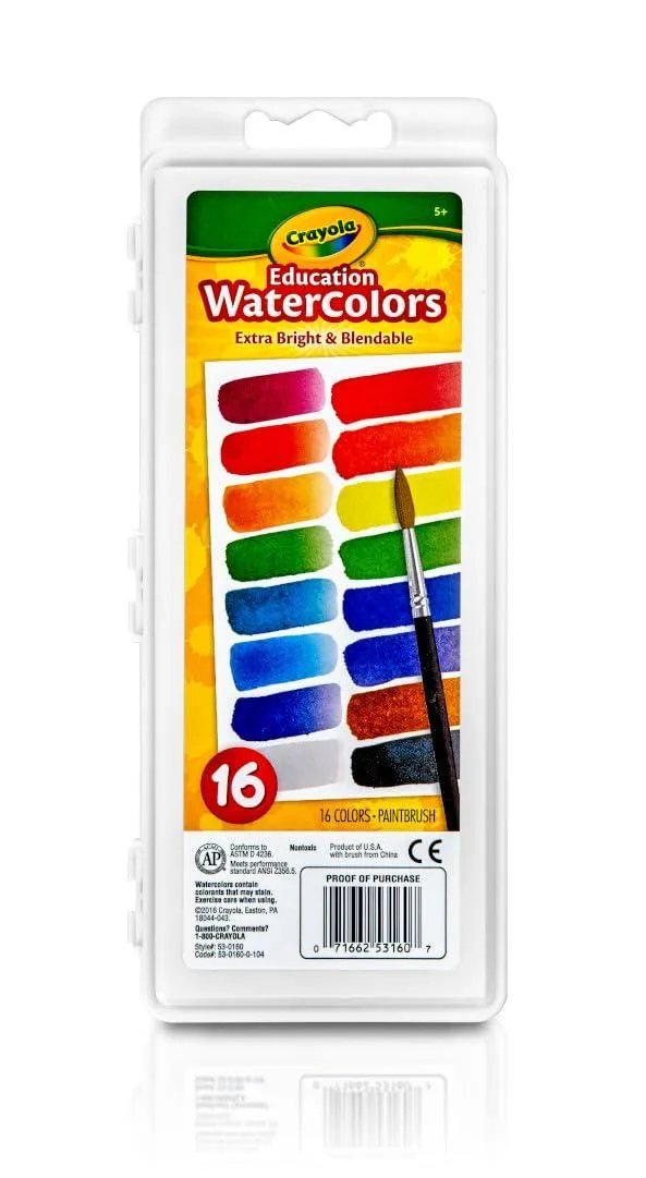  Crayola 530160 16 Semi-moist Oval Watercolor Pans, 1 Brush — product photo