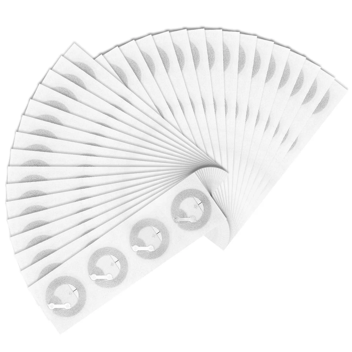 100 transparent rectangular NFC stickers on a sheet