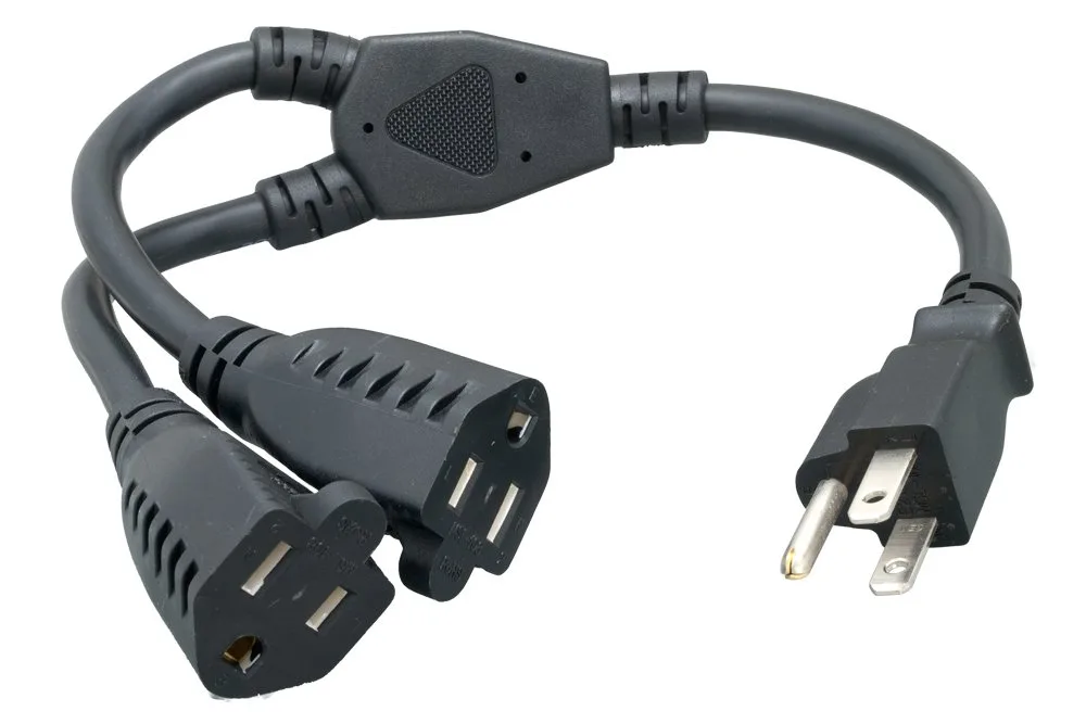  Cablelera ZWACPQAG-14 Power Splitter Cord 14" NEMA 5-15P to 5-15R x2 16AWG 13A 125V Black — product photo