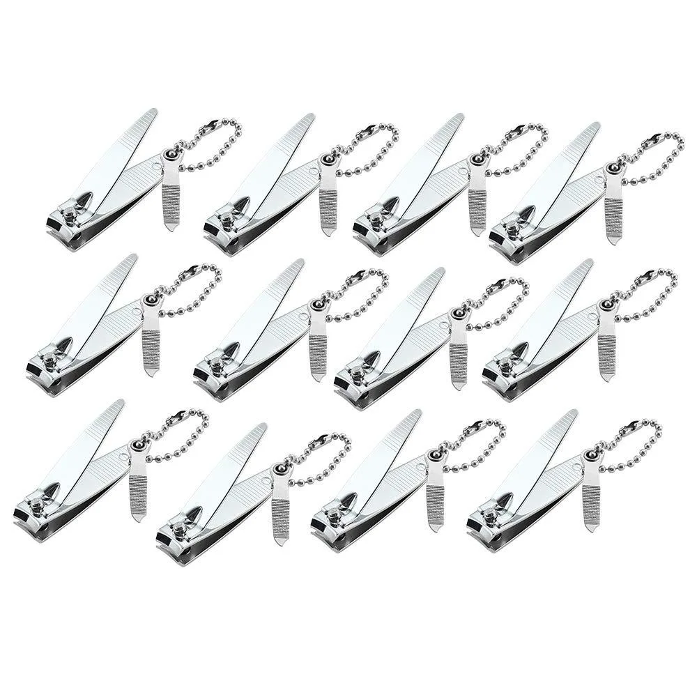Twelve stainless steel nail clippers with swing-out files and wide levers